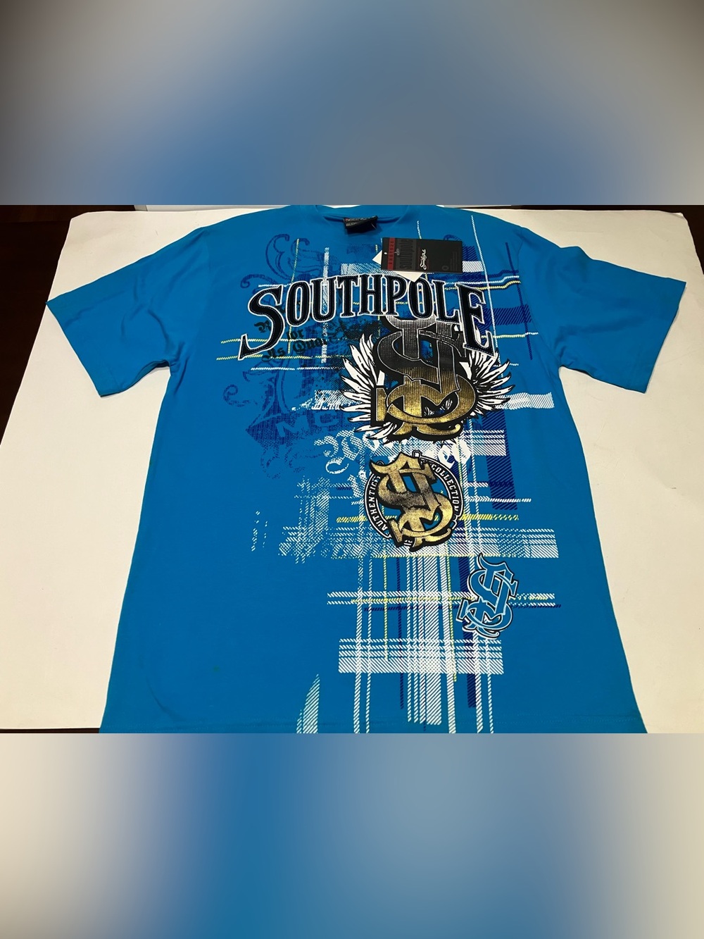 Southpole Mens Graphic Print Tee Blue Crew Neck Short Sleeve Size L Y2K NWT